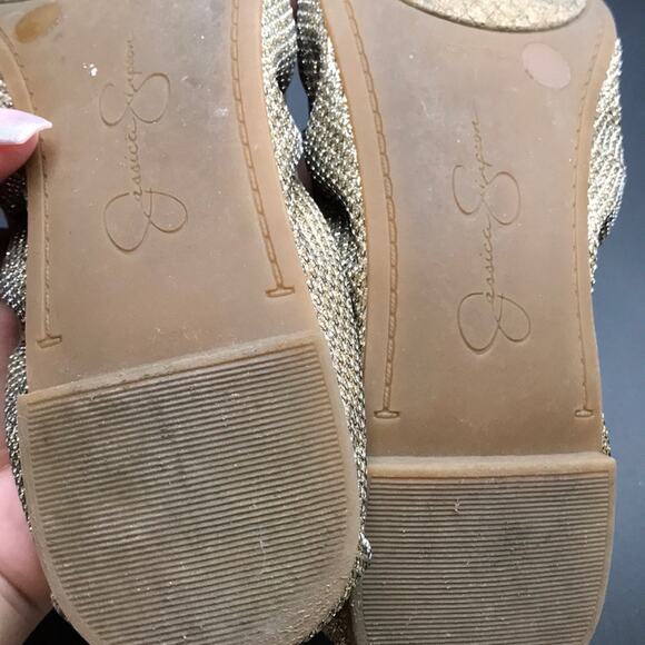 Jessica Simpson Glitter Gold Flats Sandals Sz 6.5 - Picture 6 of 7